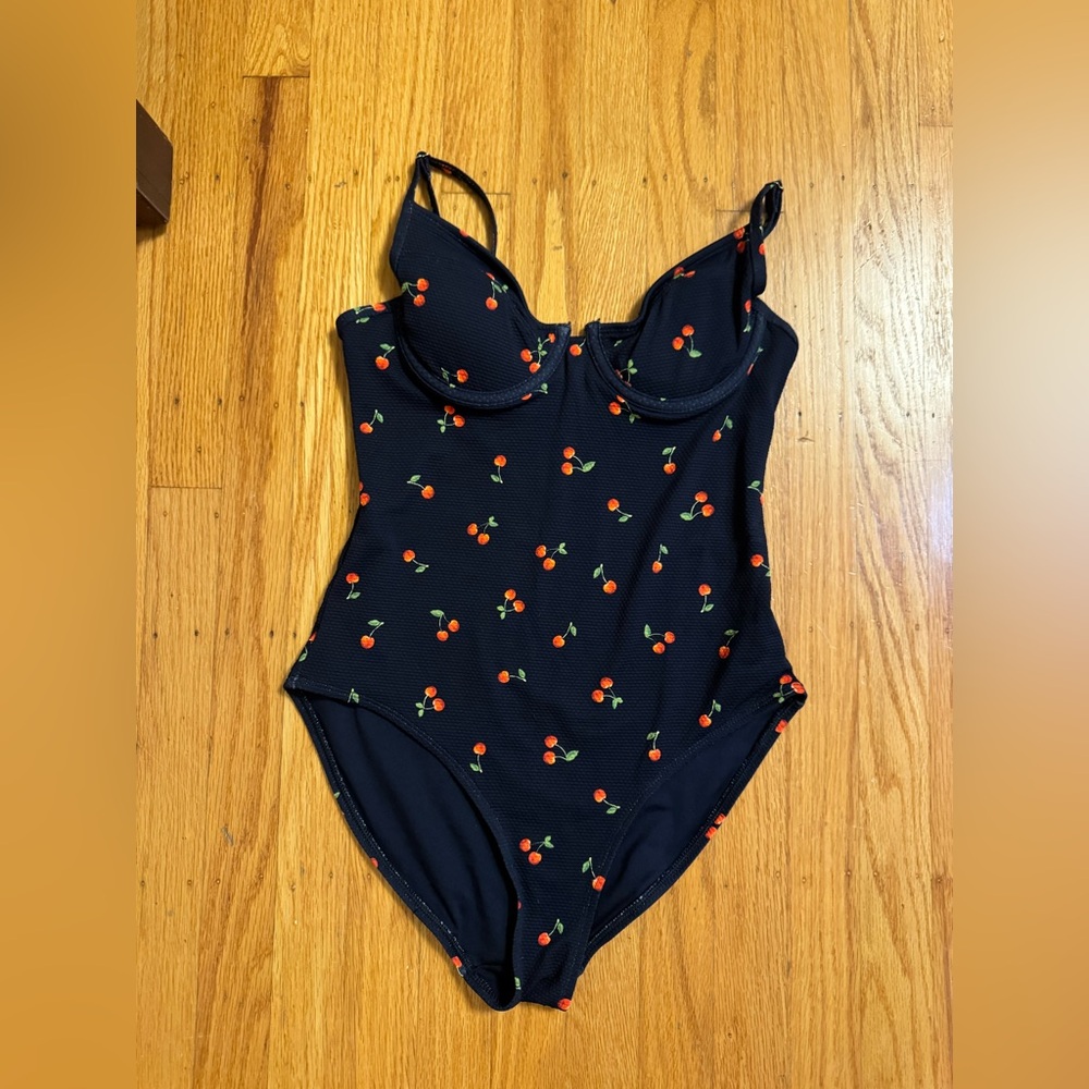 Old Navy Women’s Navy Blue Cherry Swimsuit with Boning One piece XS Extra Small